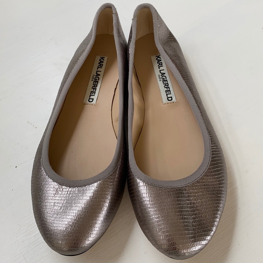 KARL LAGERFELD PEWTER FLATS SIZE 6?